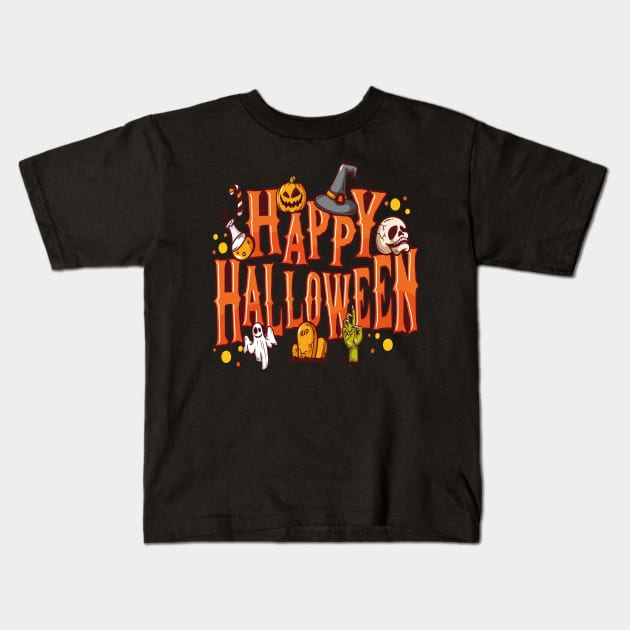 Happy Halloween Scary Retro Pumpkin Kids T-Shirt by cranko